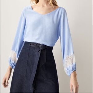 EUC Massimo Dutti Blue Blouse with Lace Trim Size 2 fits xs/small